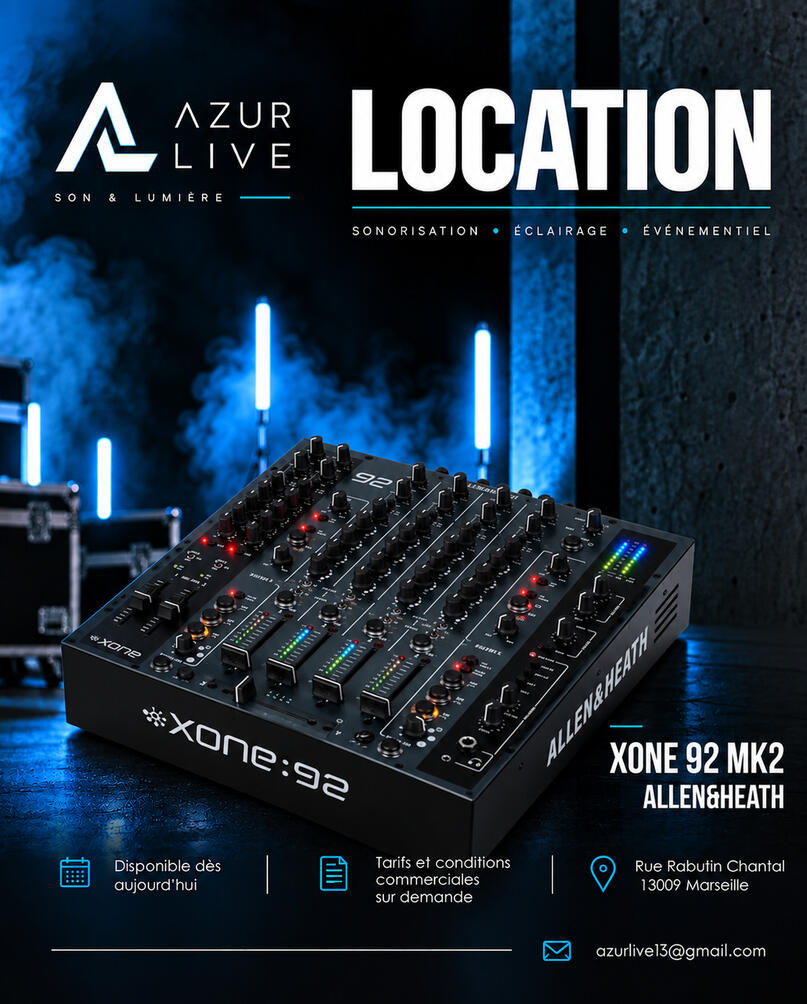 Xone:92 MK2 — Console DJ professionnelle Allen & Heath, disponible à la location à Marseille.