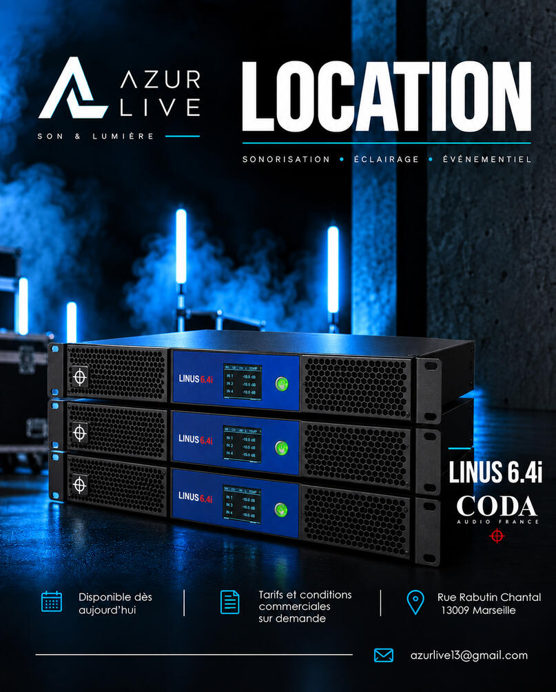 LINUS 6.4i — Amplificateur numérique 4 canaux CODA Audio pour systèmes de sonorisation professionnels.
